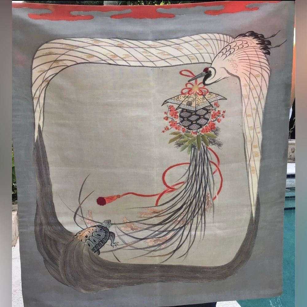 Japanese Hand Painted/Embroidered Fukusa
